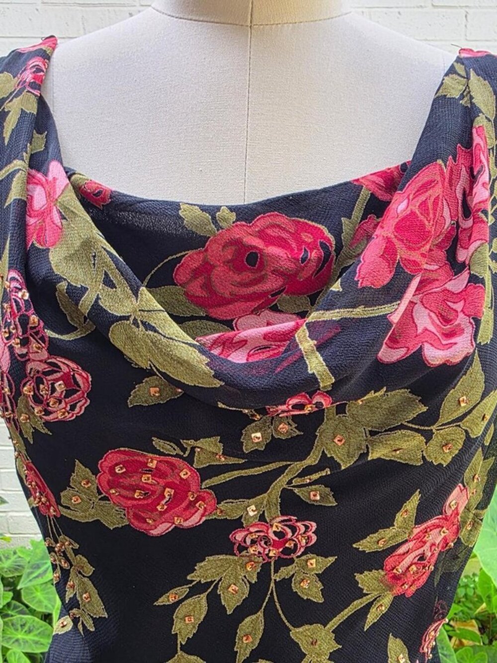 90s Majick floral beaded slip dress midi romantic goth rose print dress - Picture 2 of 8